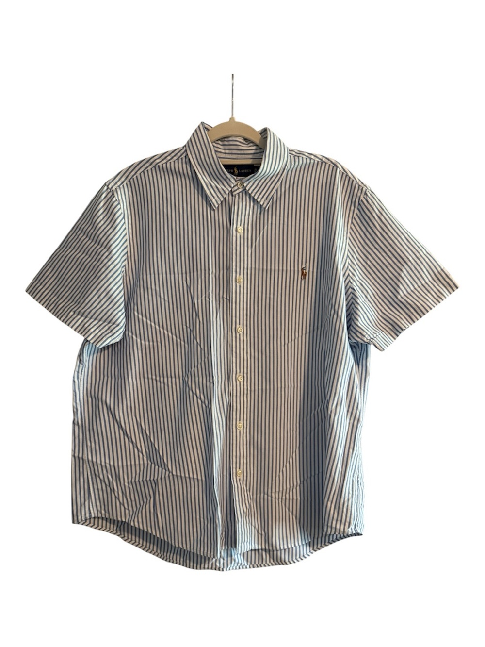 Ralph Lauren Striped Seersucker Short Sleeve Shirt Preppy Coastal Size XL